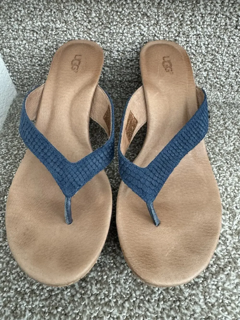 UGG Women's W Natassia Mar Wedge Sandal Cork Trim Navy Straps Size 8 Preowned